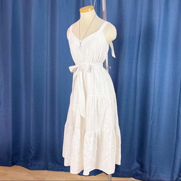 ALL SAINTS White Cotton Summer Midi Dress shoulder Tie straps - Picture 3 of 9